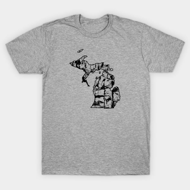 Rock Climbing Michigan Rock Climber State Map T-Shirt by TeeCreations